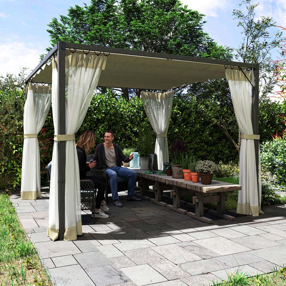 Outsunny 3 x 3m Khaki Pergola with Retractable Roof and Netting Image 5