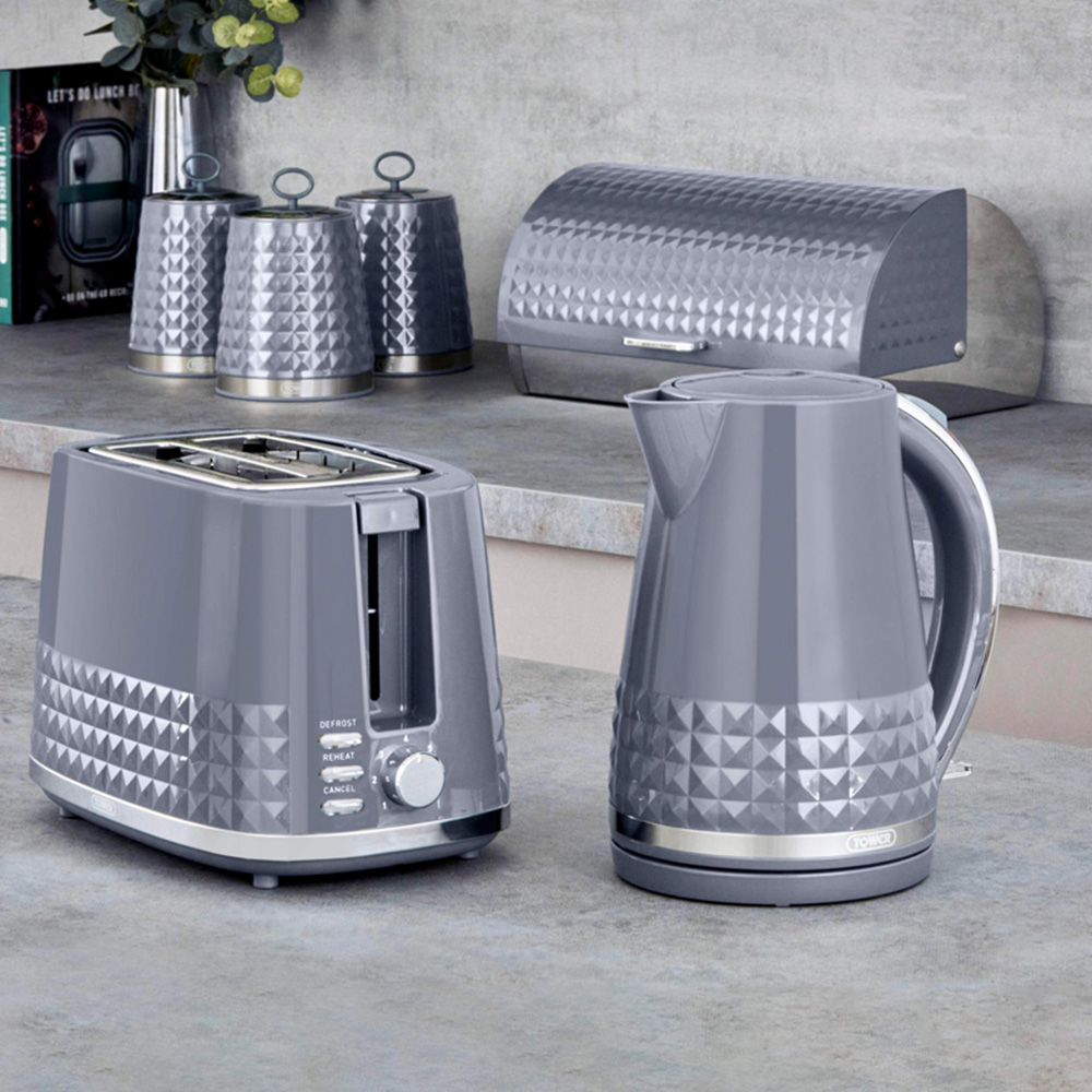 Tower Solitaire EEJB190 Grey 2 Slice Toaster with 1.5L Kettle Set Image 2