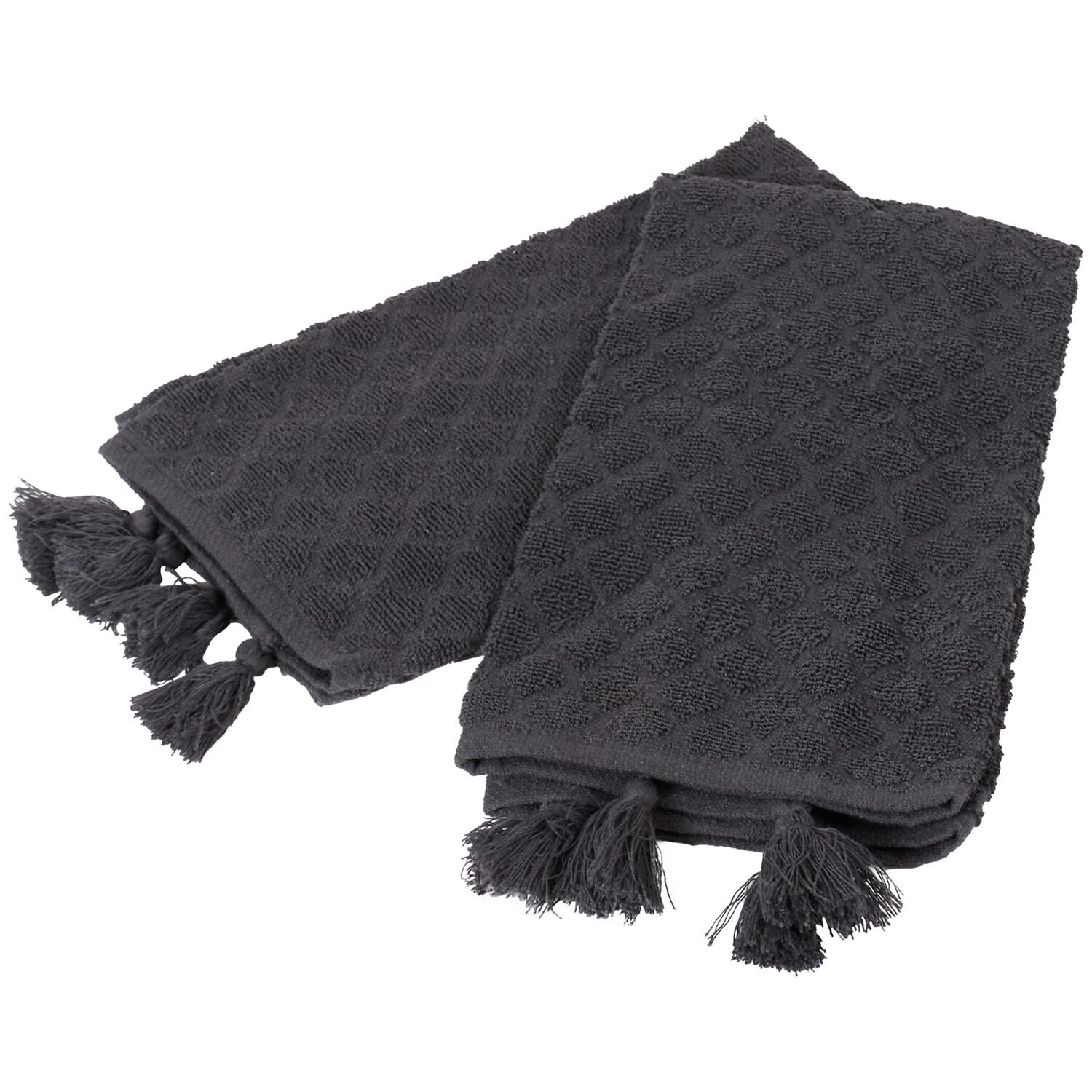 Divante Pack of 2 Dobby Terry Kitchen Towels with Tassels - Dark Grey Image 5