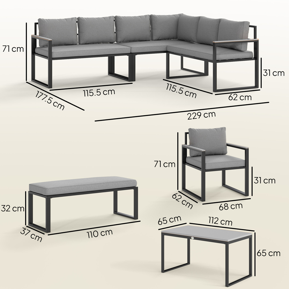 Outsunny 9 Seater Grey Garden Corner Sofa Set Image 9