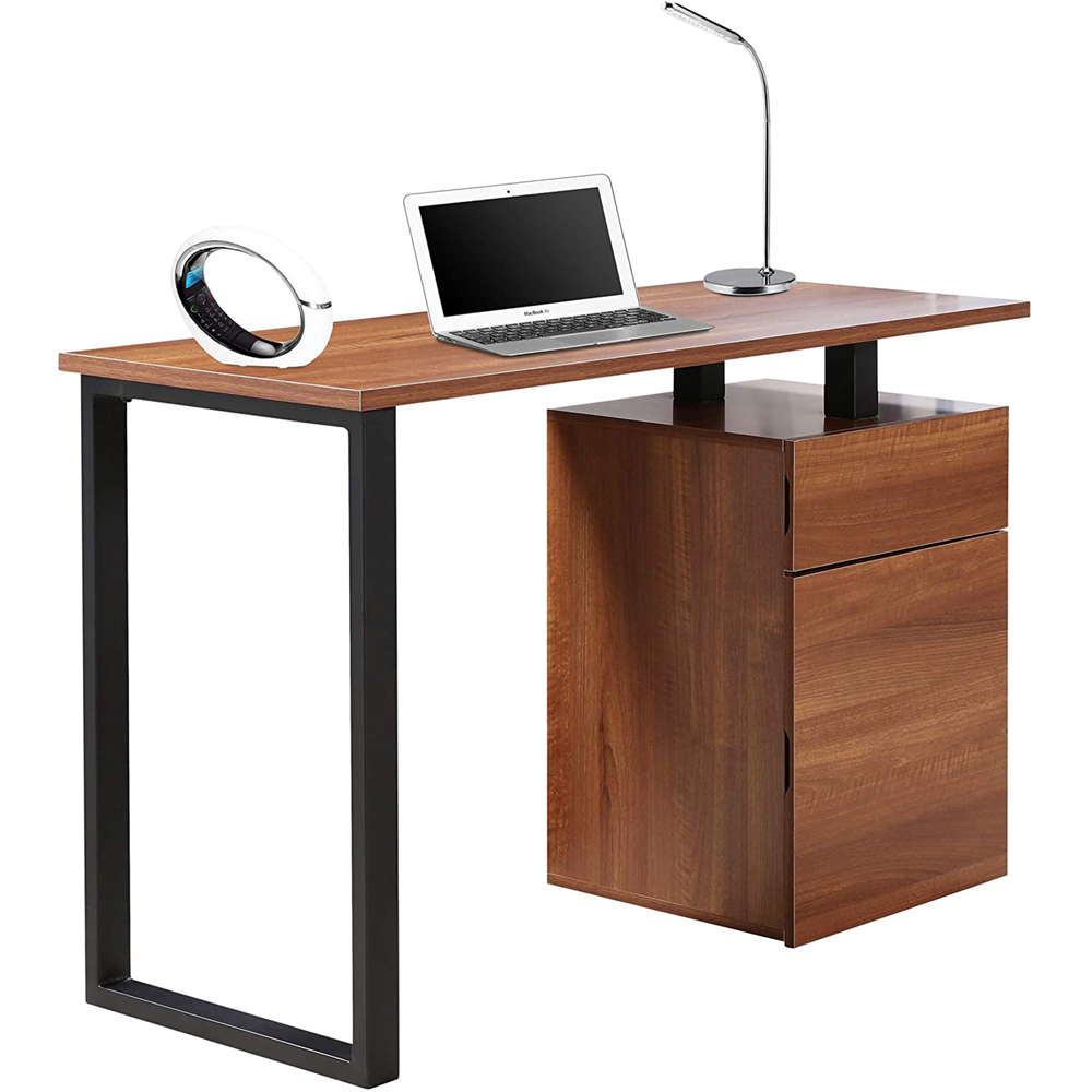Centurion Supports Calista Single Door Single Drawer Computer Desk Walnut and Matt Black Image 3