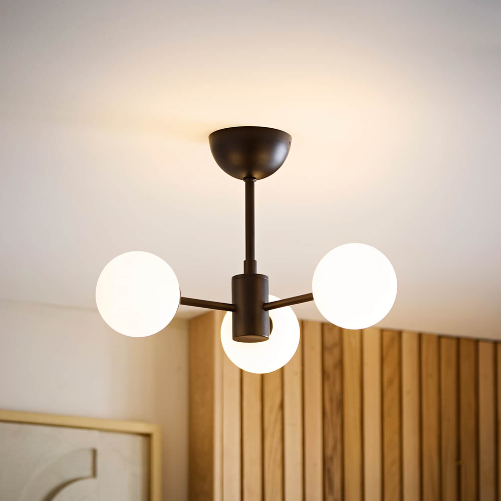 ValueLights Marlow 3 Arm Globe Matte Black LED Semi-Flush Ceiling Light with Bulb Image 6