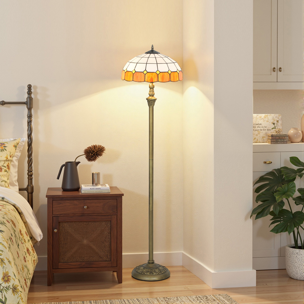 HOMCOM Orange Vintage Handcrafted Stained Glass Shade Floor Lamp Image 4