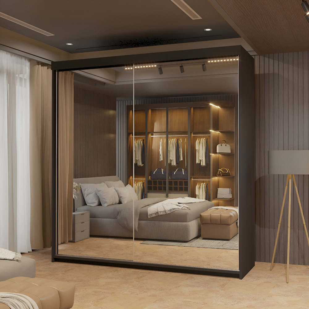 Sliding Wardrobes 4U Queen 2 Door Black Wide Full Length Mirrores Sliding Wardrobe Image 5