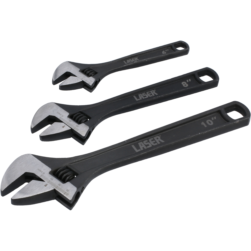 Laser 3 Piece Chrome Vanadium Adjustable Wrench Set Image 4
