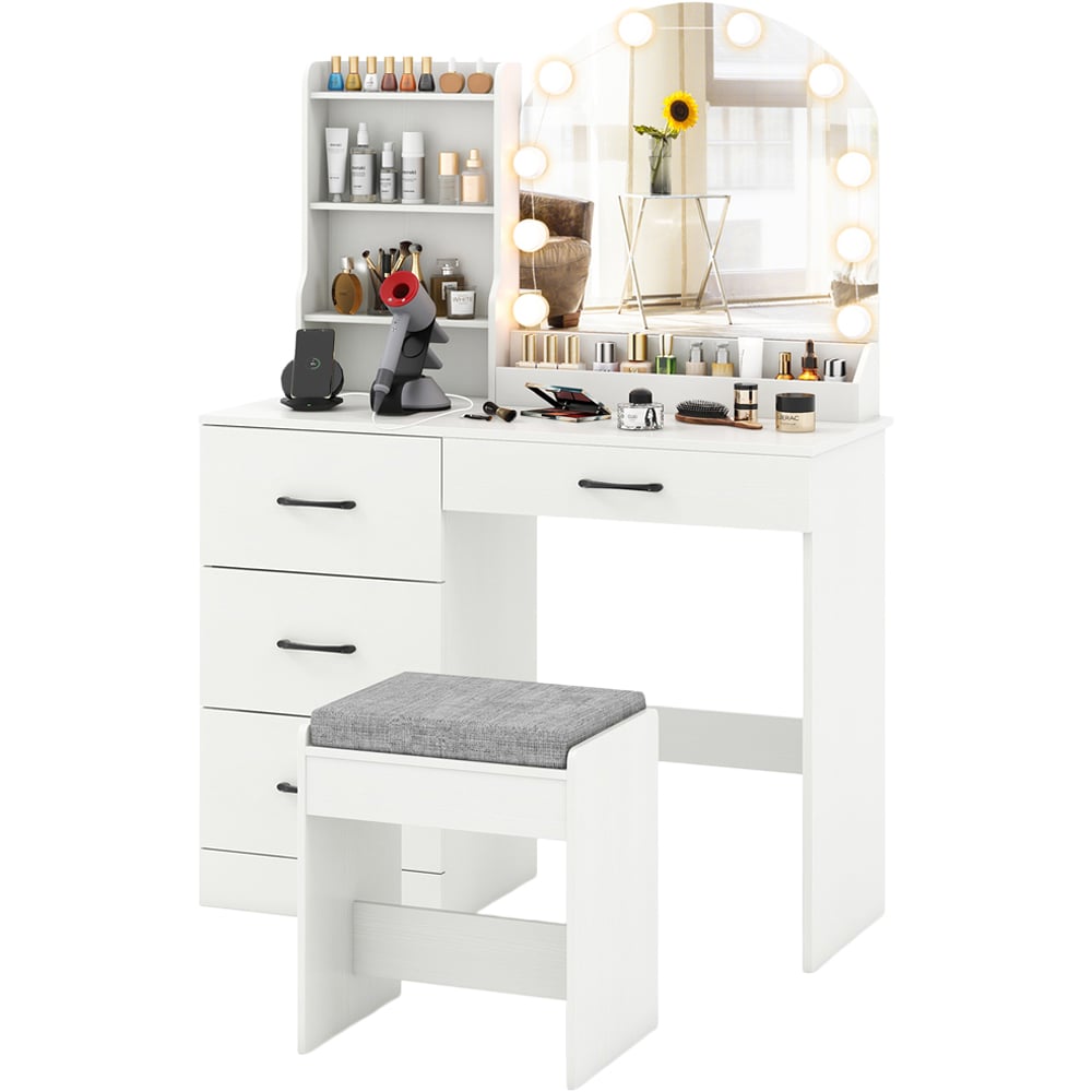Costway White Dressing Table and Stool Set with LED Mirror Image 3