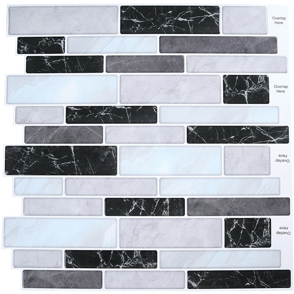 Living and Home Brick Effect Grey and Black Self Adhesive Wall Sticker 10 Pack Image 3