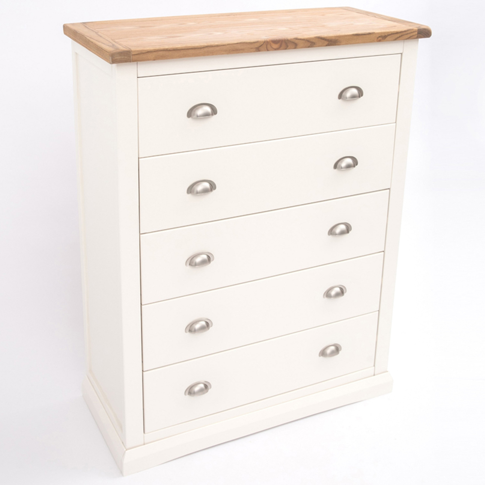 Cabinet Bits Cosenza 5 Drawer White Chrome Cup Handle Chest of Drawers Image 4