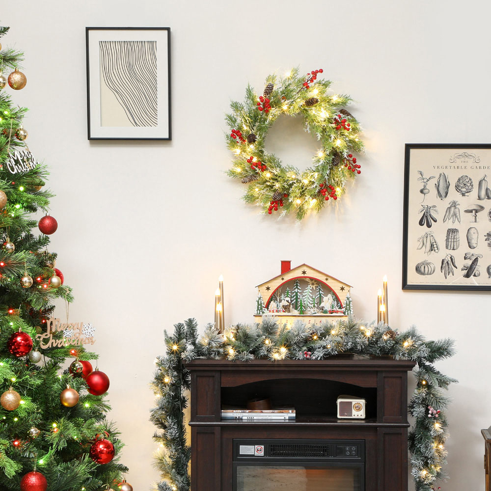 Everglow 30 Warm White LED Pre-Lit Wreath with Berries and Pinecones 60cm Image 4