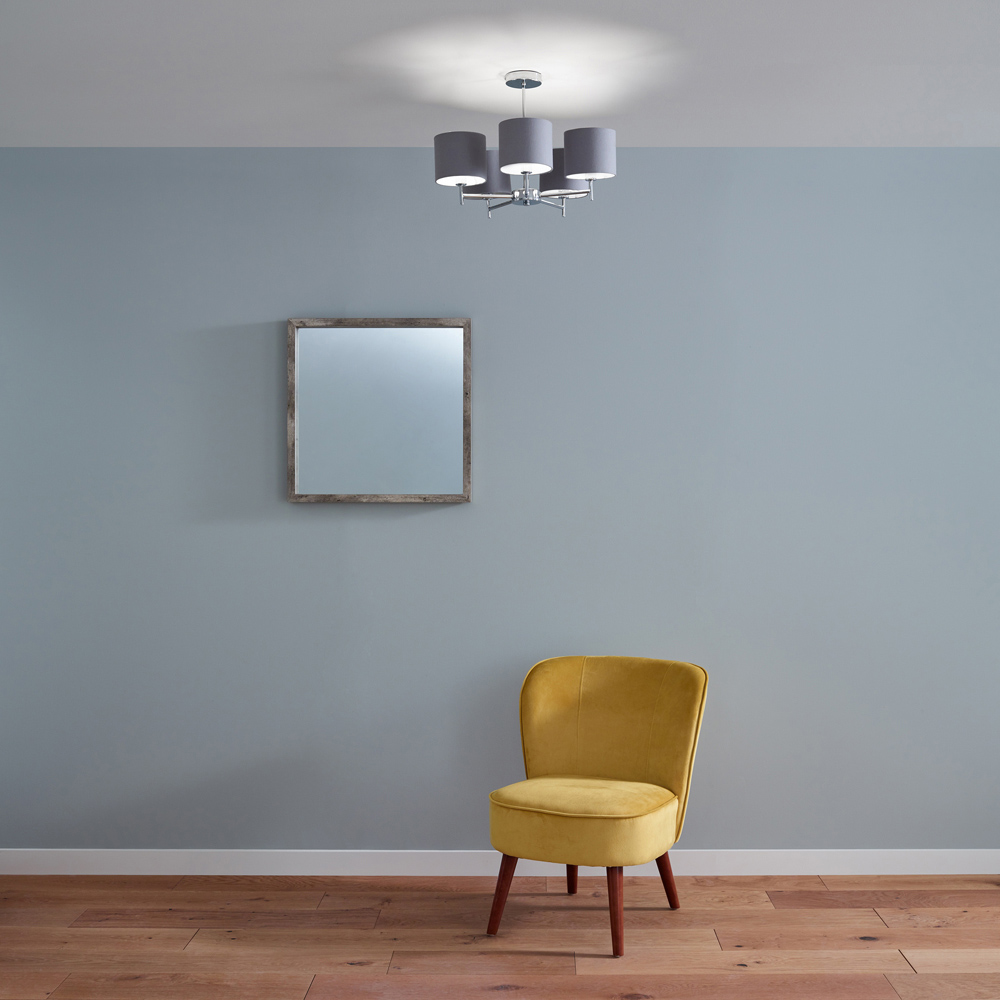 Pacific Lifestyle Plaza 5 Arm Silver Metal and Grey Linen Pendant Light Image 2