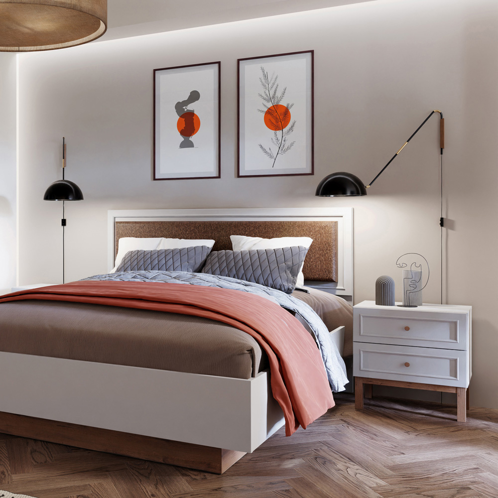 Florence Wensley 2 Drawer Light Grey and Oak Bedside Table Image 6