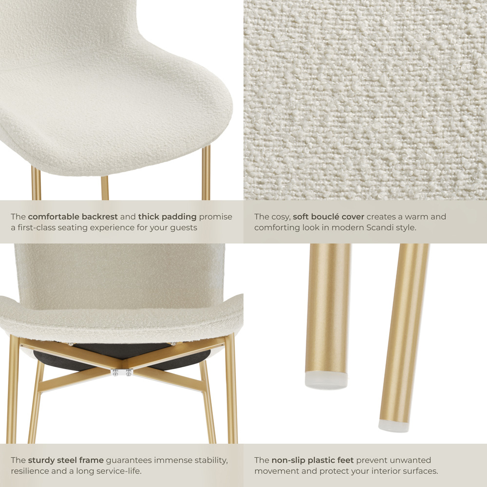tectake Tessa White and Gold Boucle Padded Dining Chair Image 4
