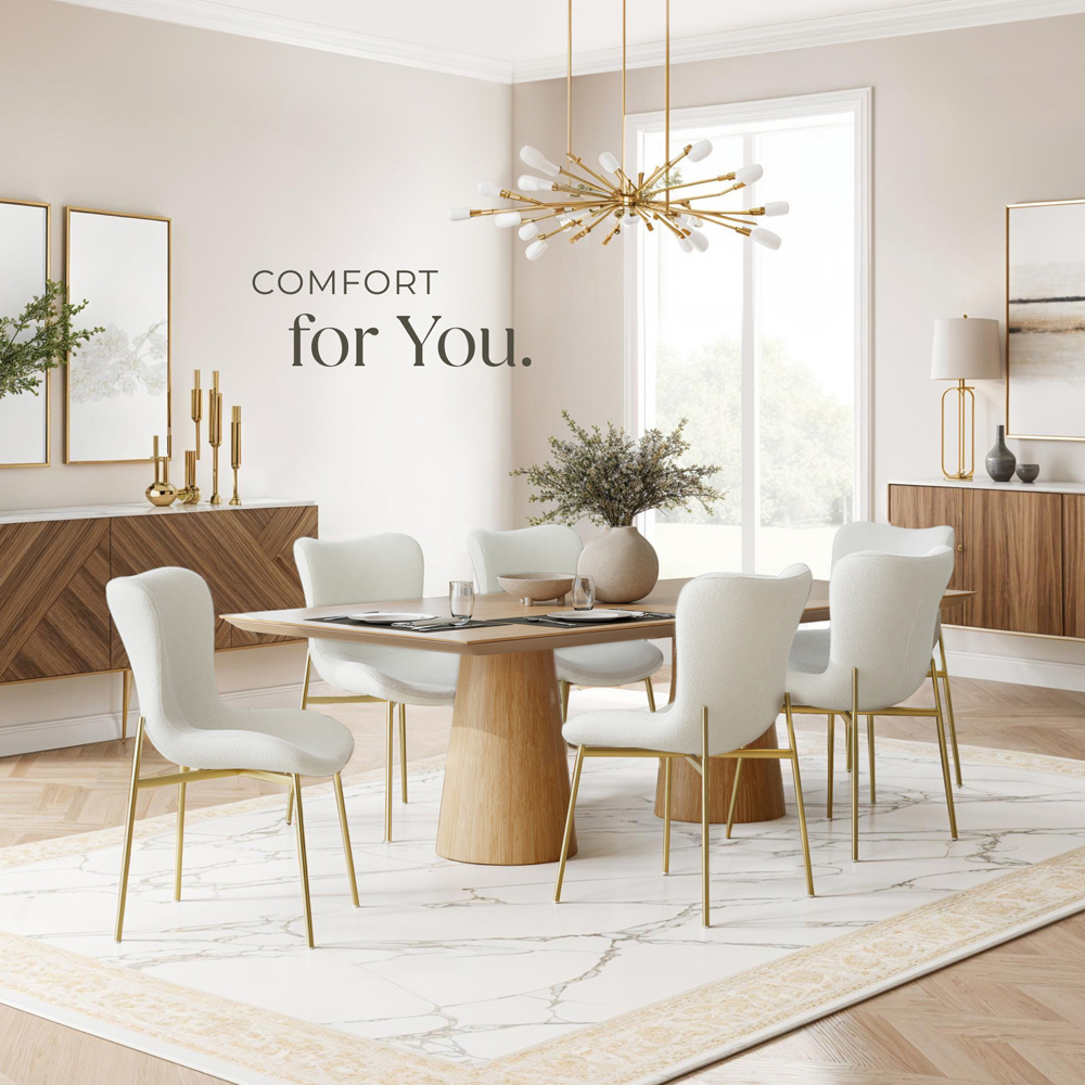 tectake Tessa White and Gold Boucle Padded Dining Chair Image 3