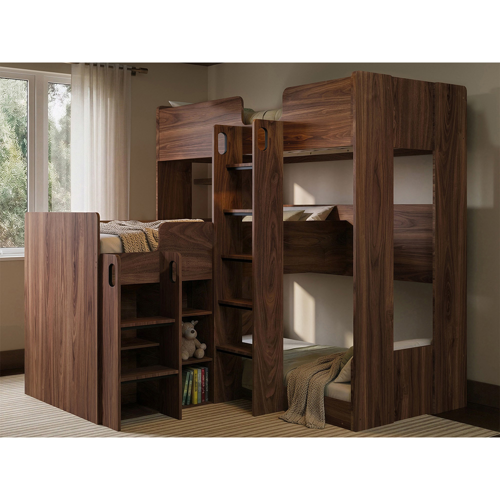 Flair Bode Triple Sleeper Oak and Walnut L-Shaped Bunk Bed Image 4