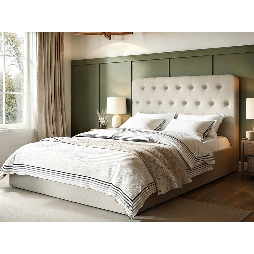 Flair Marley Double Beige Woven Fabric Ottoman Bed with Buttoned Headboard Image 7