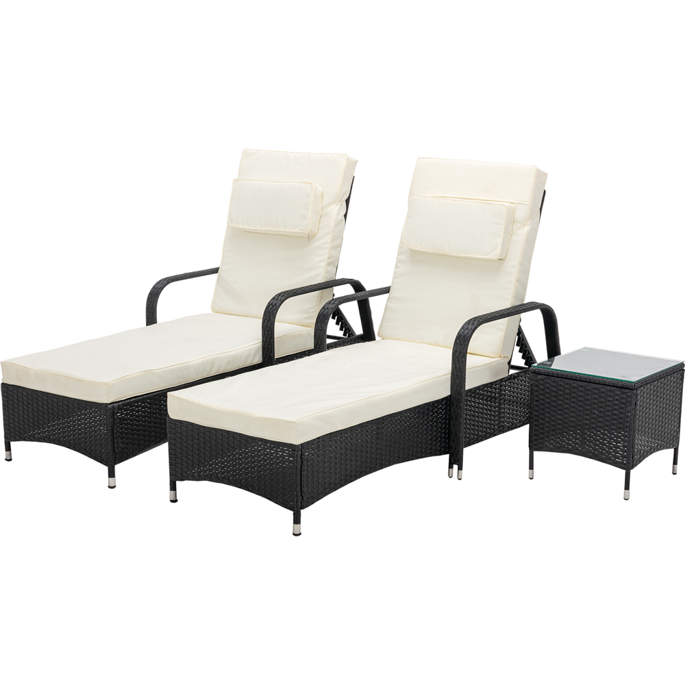 Venice Set of 2 Black Sun Loungers with Table Image 2
