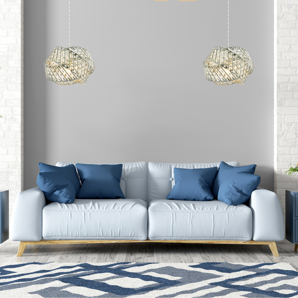 Happy Homewares 3 Ring Chrome Pendant Light Shade with Acrylic Bead Image 2