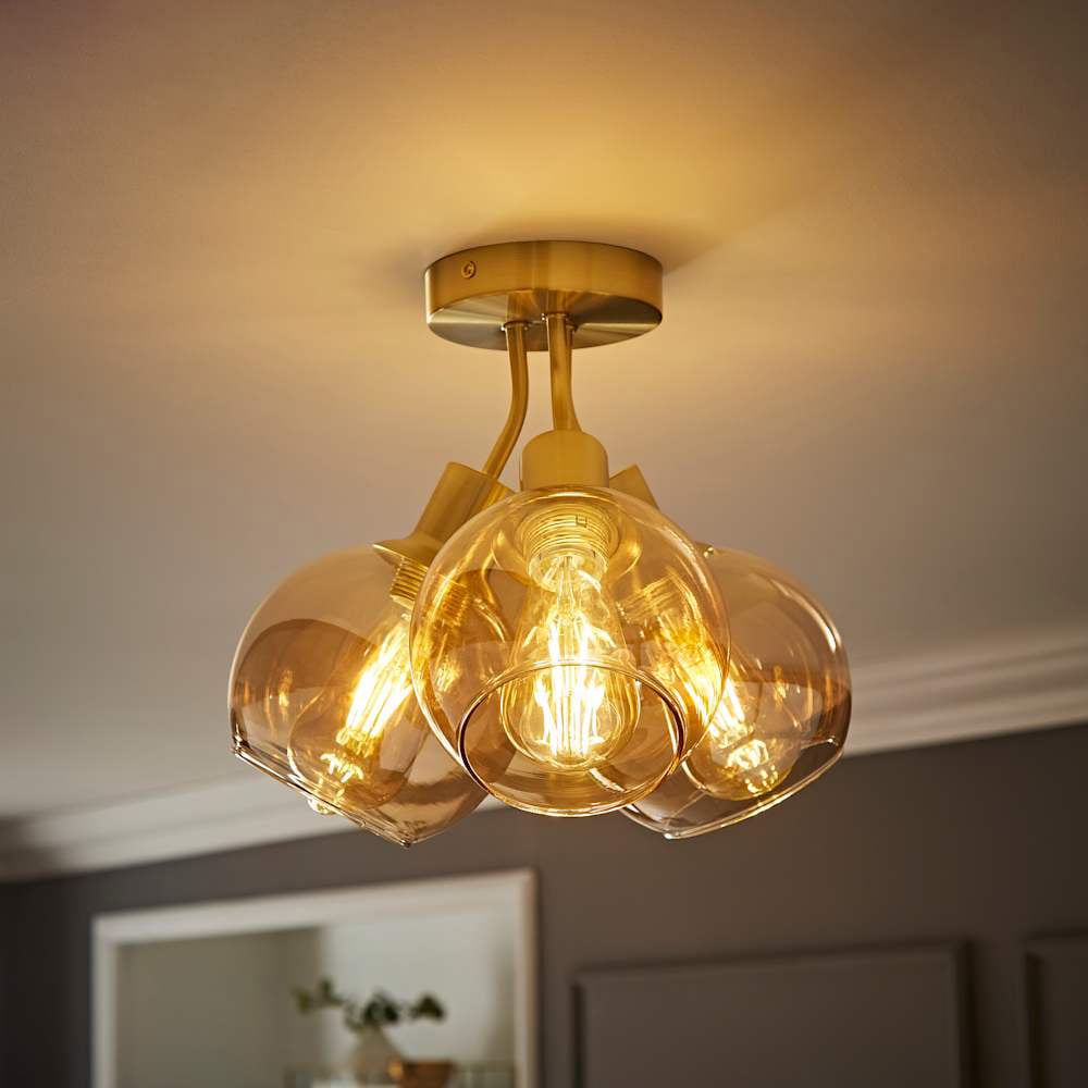 ValueLights Bellamy Brushed Gold Bubble Cluster Flush Ceiling Light and Bulbs Image 6