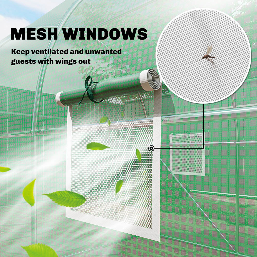 Outsunny Green Polytunnel 6.5 x 9.8ft Walk-In Greenhouse with 6 Mesh Window Image 6