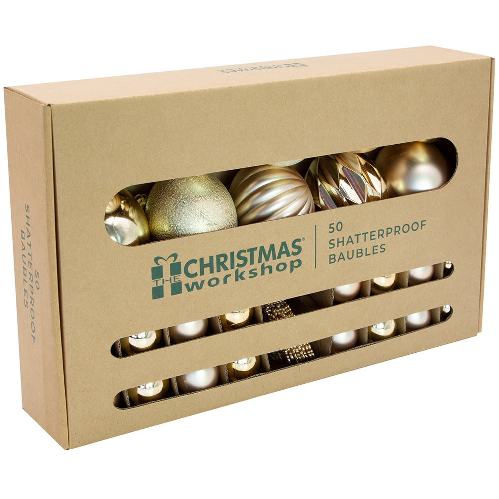 The Christmas Workshop Champagne Shatterproof Bauble 50 Pack Image 3