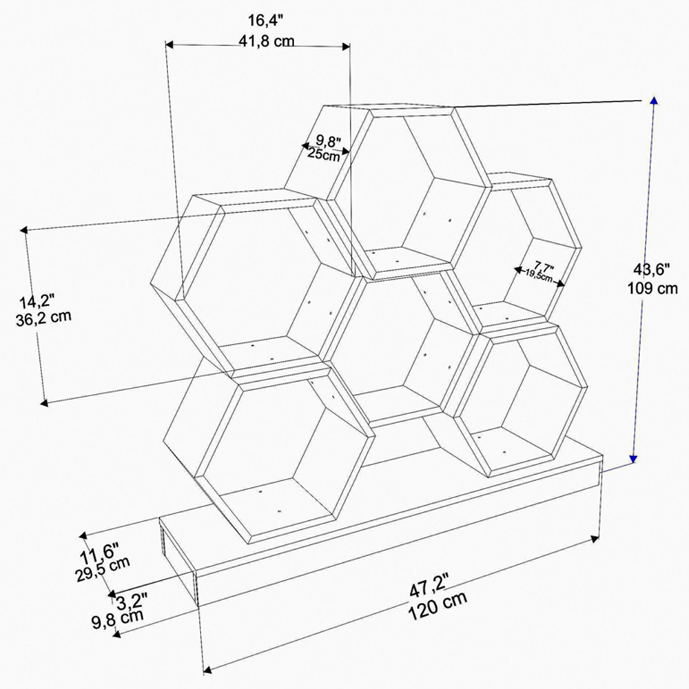 Decorotika Flower Black and Oak Wide Hexagonal Bookcase Image 6