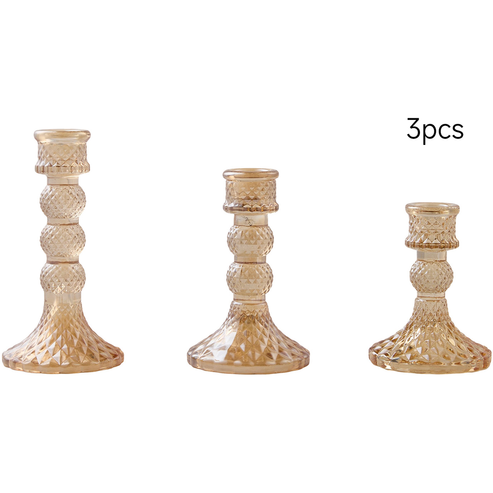 Living and Home Amber Glass Tiered Candlestick Holder Set of 3 Image 3