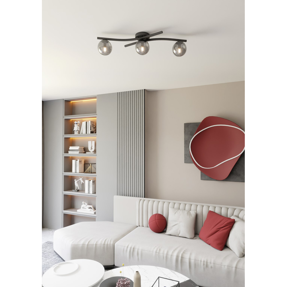 Emibig Opus 3 Light Graphite Shade Black E14 Ceiling Light Image 3