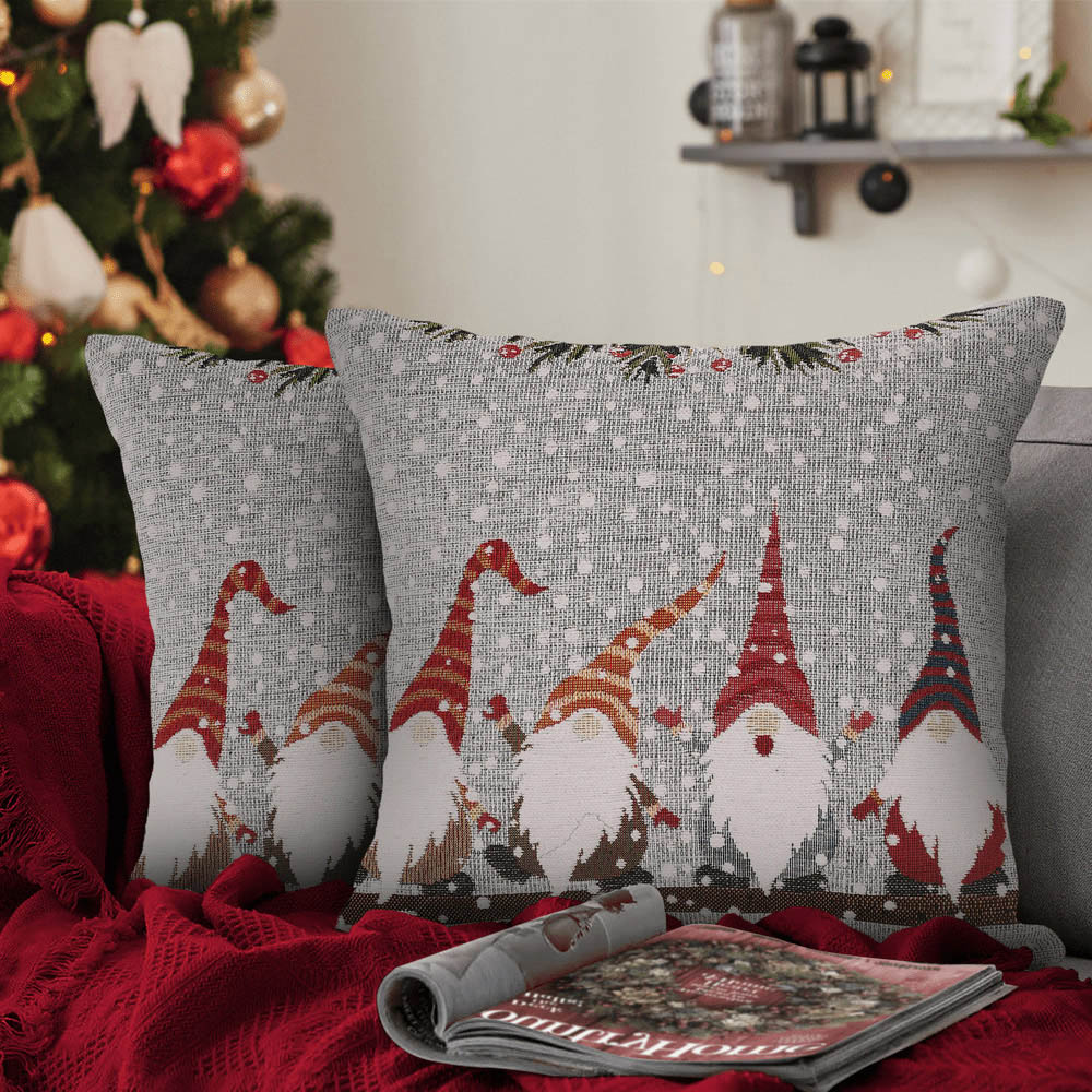 Noel Square Multicolour Xmas Gonks Cotton Chenille Cushion Image 4