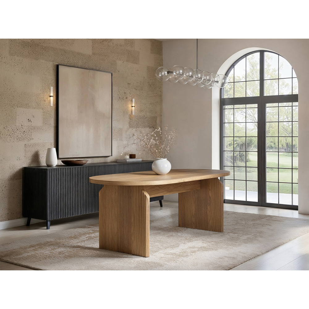SOLACE+CO Varm Eira Ribbed Wooden 4 Seater Dining Set Image 2