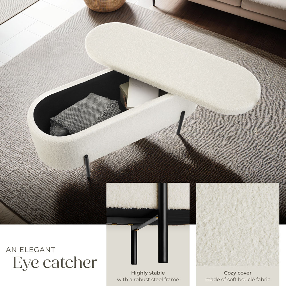 Tectake Lanja 2 Seater Cream Upholstered Storage Bench Image 6