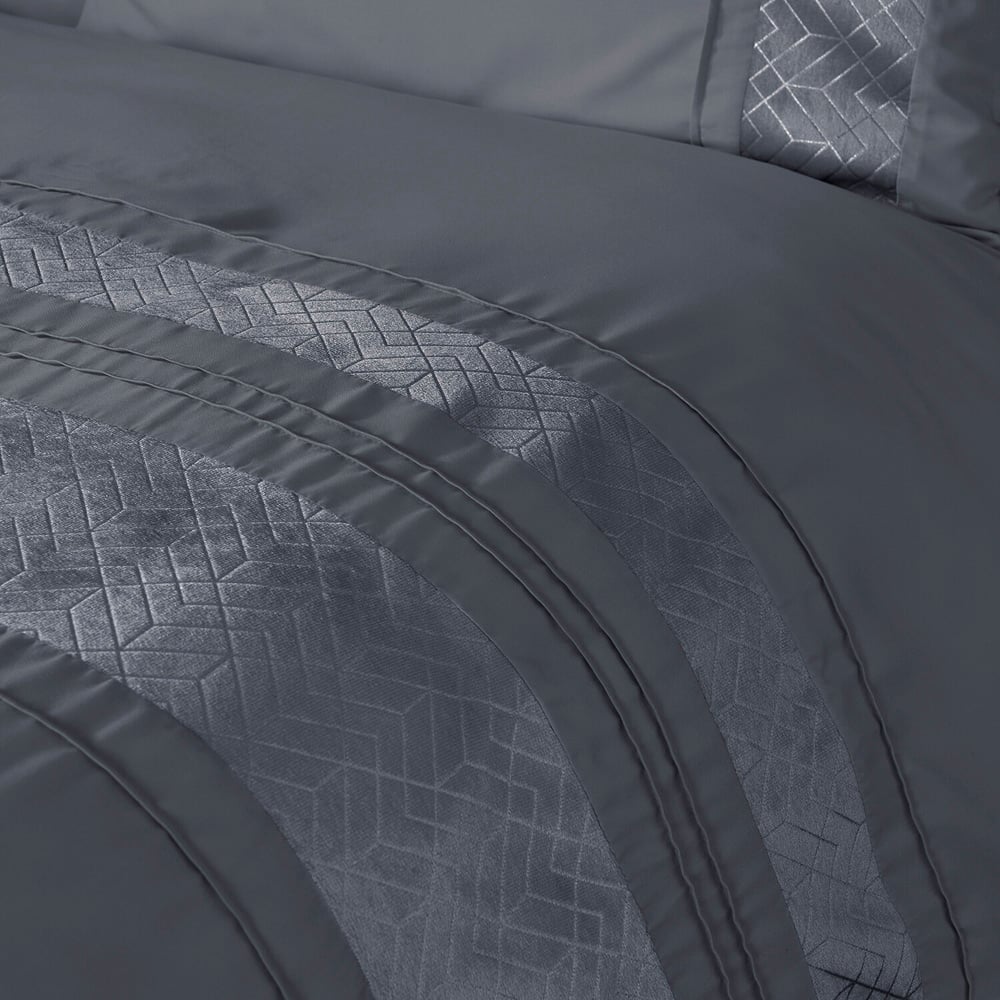 My Home Super King Charcoal Geo Stripe Velvet Duvet Set Image 3