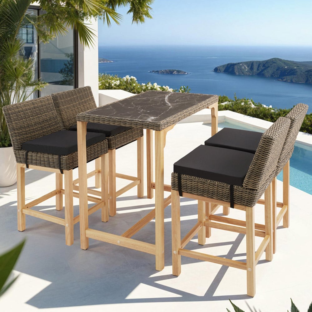 tectake 4 Seater Nature Polyrattan Garden Bar Bistro Table Image 1