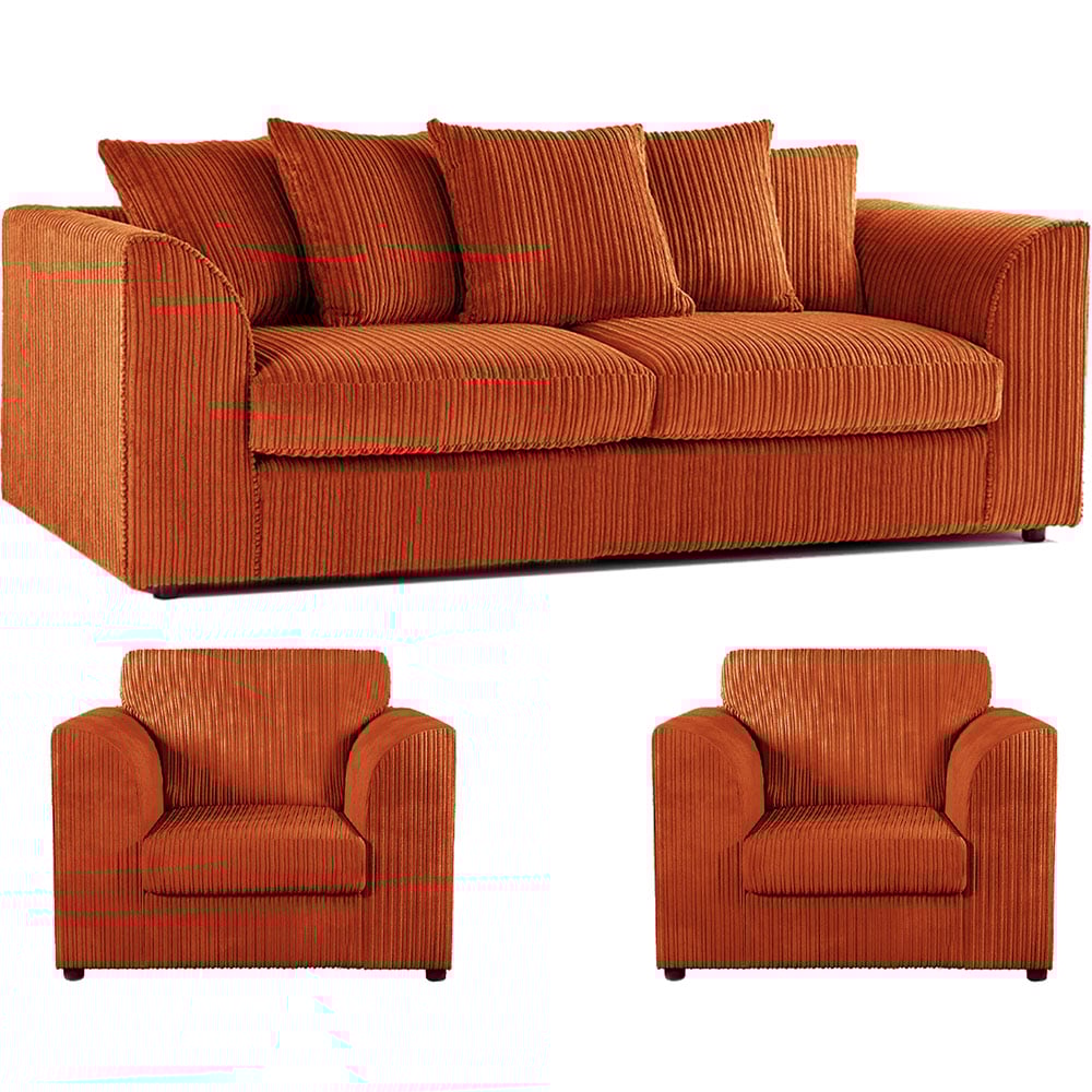 Luxor 5 Seater Orange Jumbo Cord Scatter Back Sofa Suite Image 2
