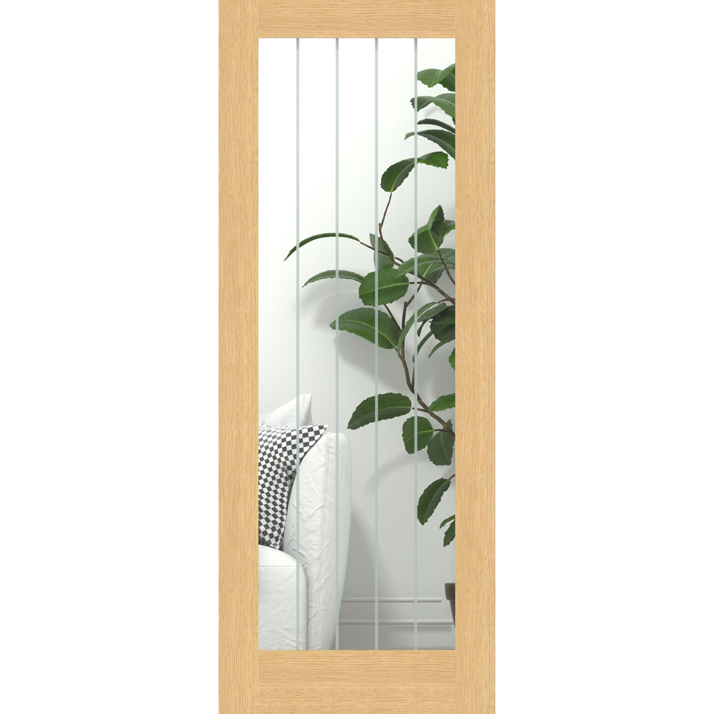 Green & Taylor Cottage Oak Single Lite Clear Glazed with Frosted Lines Internal Door 1981 x 838mm Image