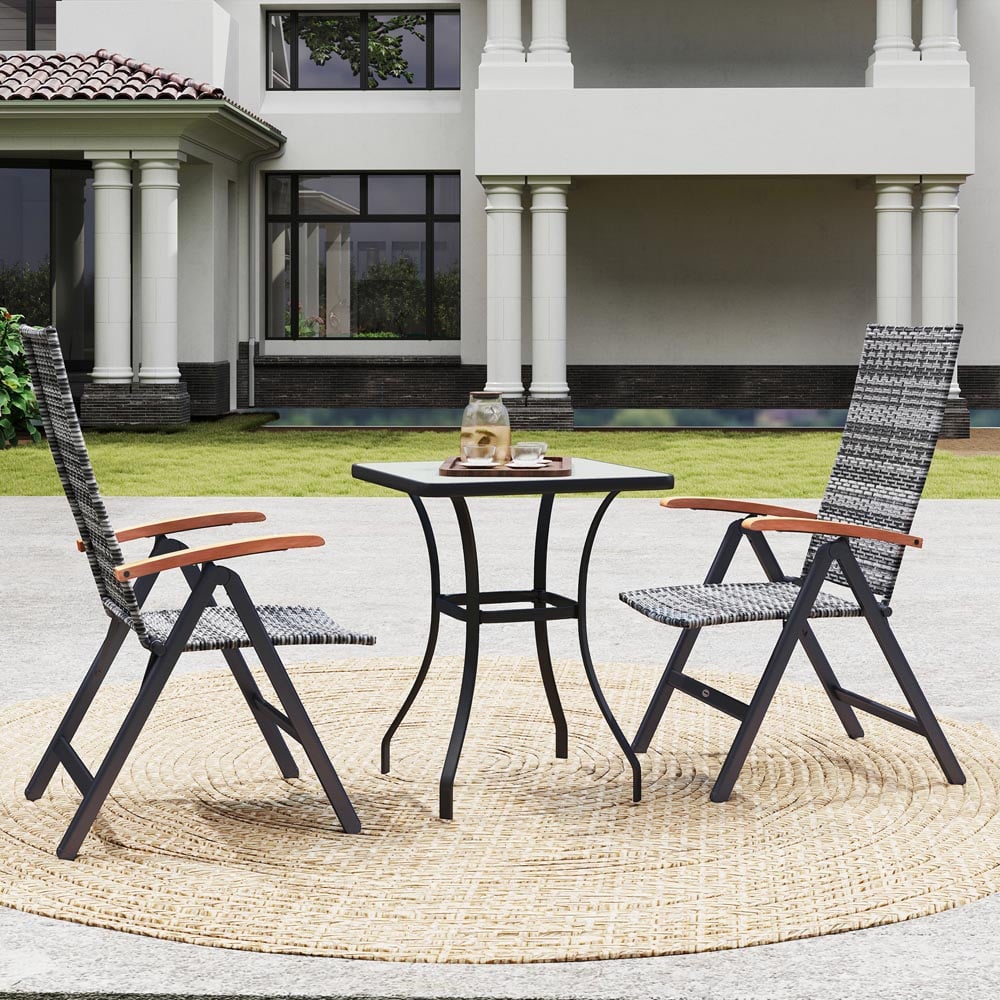 Outsunny Set of 2 Light Grey Rattan Folding Garden Chair Image 3