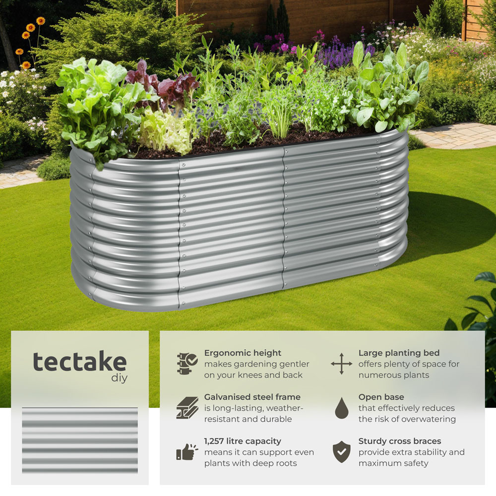 tectake Flormma 200 x 100cm Silver Galvanised Steel Raised Garden Bed Image 3