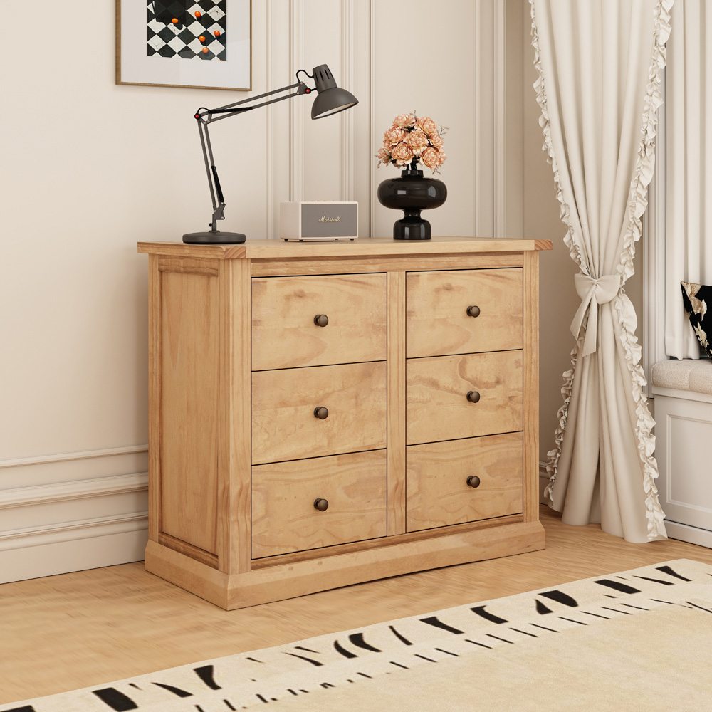 Cabinet Bits Lucca 6 Drawer Brown Brass Knob Chest of Drawers Image 8