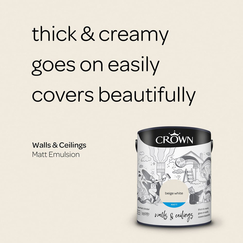 Crown Matt Emulsion Paint 5L - Beige White Image 8