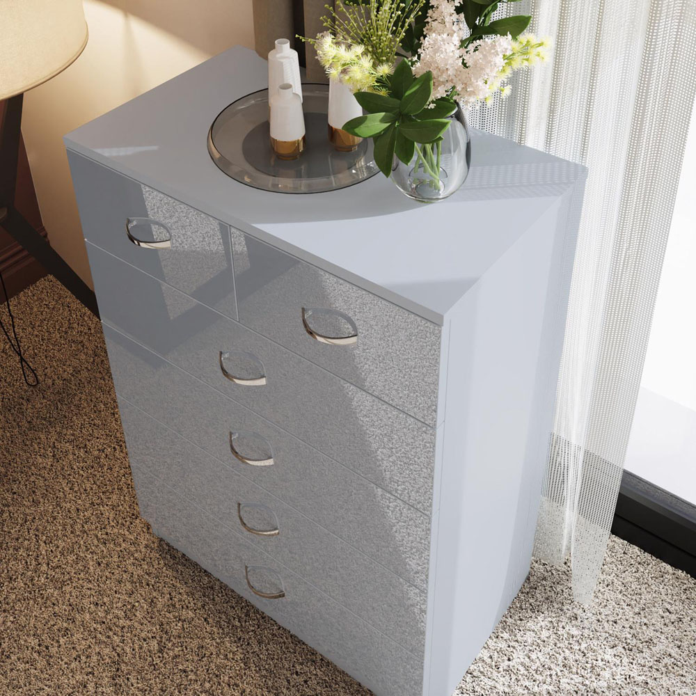 FWStyle Chilton 6 Drawer Grey Gloss Chest of Drawers Image 6