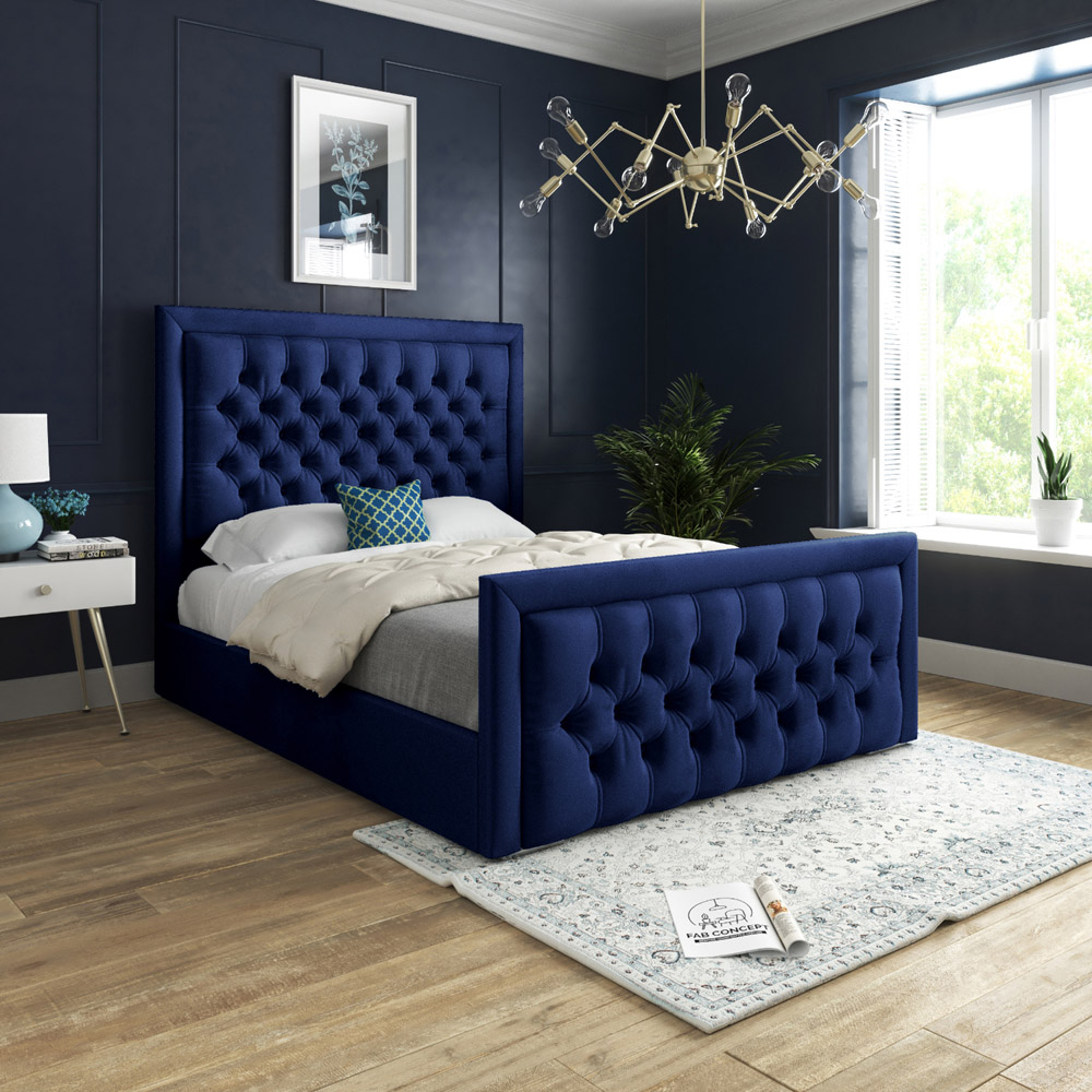 Rovigo Small Double Blue Soft Velvet Upholstered Bed Frame with Deep Buttoned Headboard Image 5