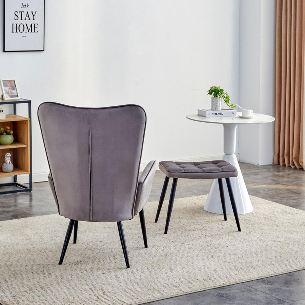 Portland Grey Velvet Accent Chair with Footstool Image 5