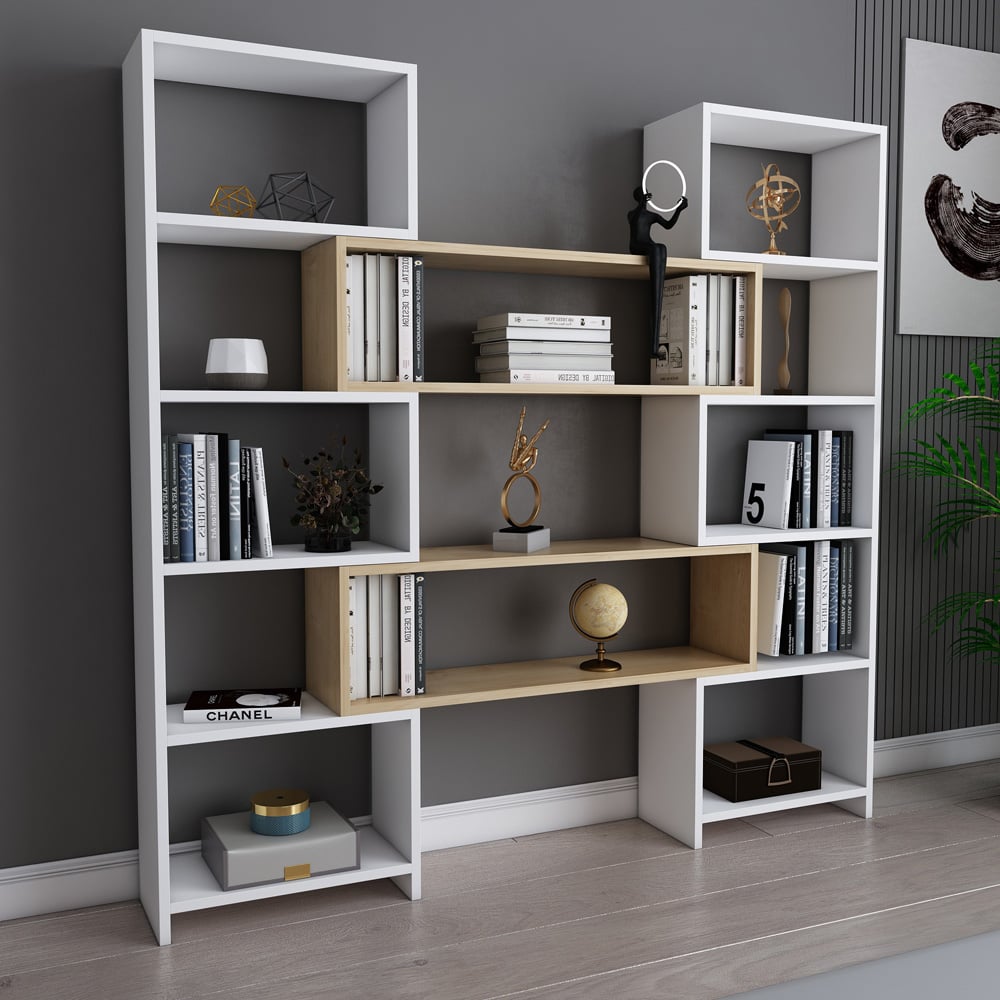 Decorotika Poyraz 8 Shelf White Sapphire Oak Bookcase Image 7