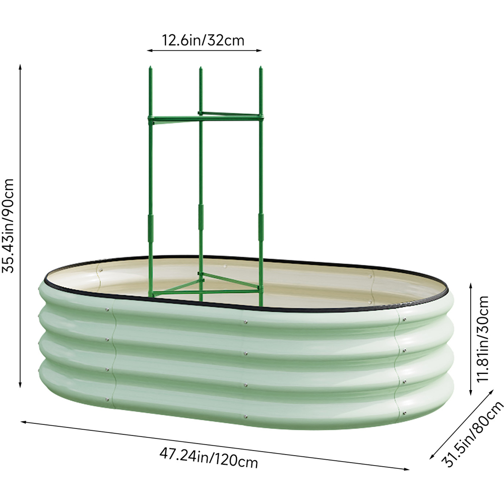 Living and Home Green Oval Galvanised Steel Raised Garden Bed 120 x 80cm Image 8