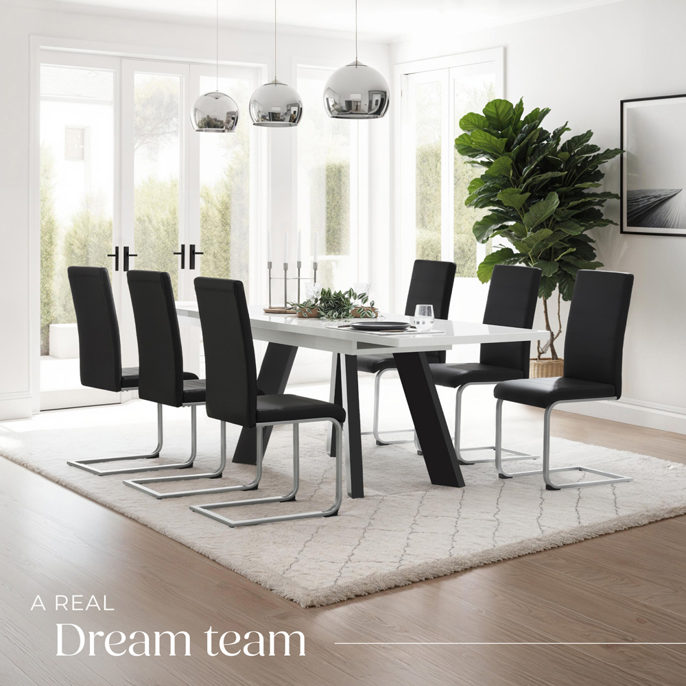 tectake Set of 2 Black Cantilever High Backrest Dining Chair Image 3