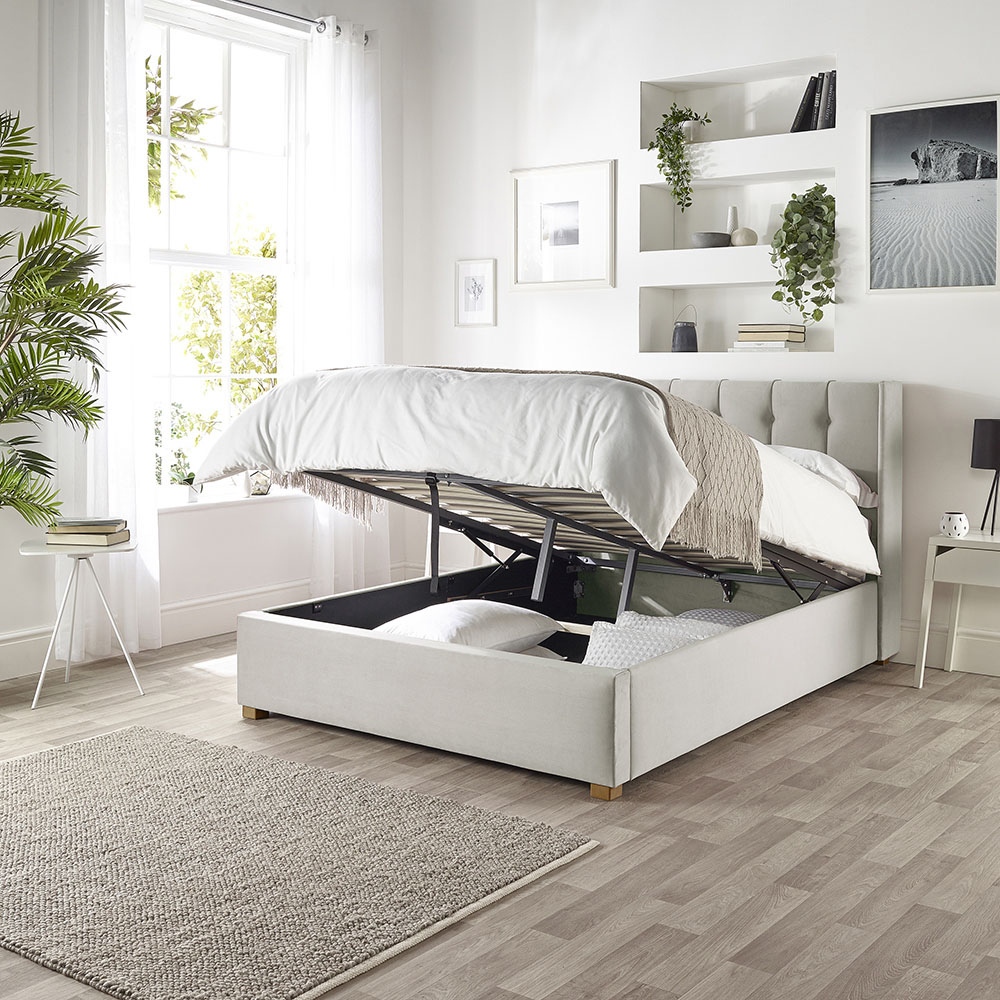 Catherine Lansfield Utopia Single Light Silver Velvet Ottoman Wing Bed Image 3