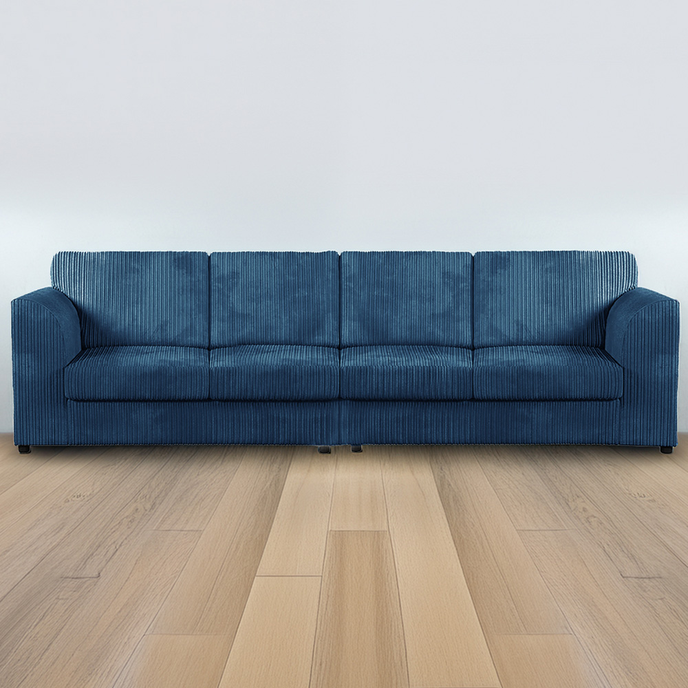 Luxor 4 Seater Marine Blue Jumbo Cord Full Back Sofa Image 1