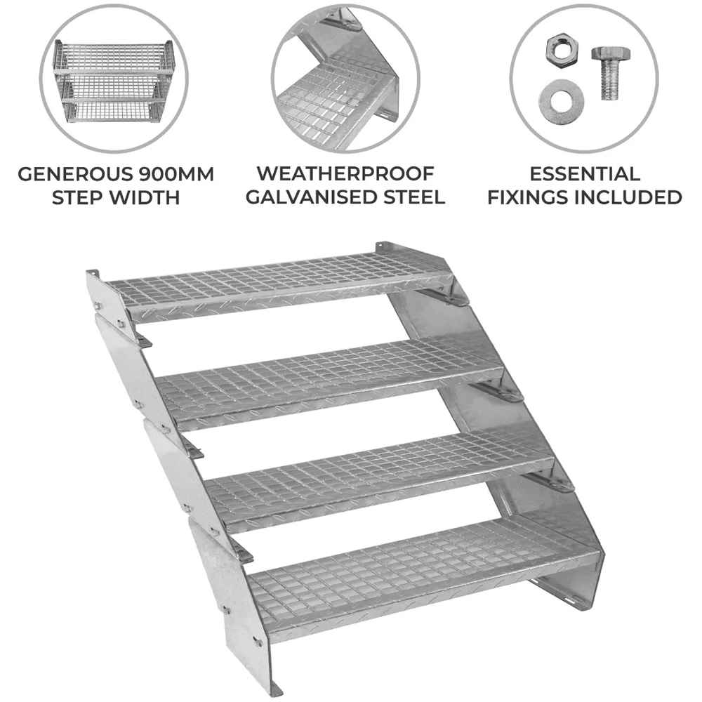 MonsterShop 4 Section Adjustable Galvanised Staircase 900mm Image 4