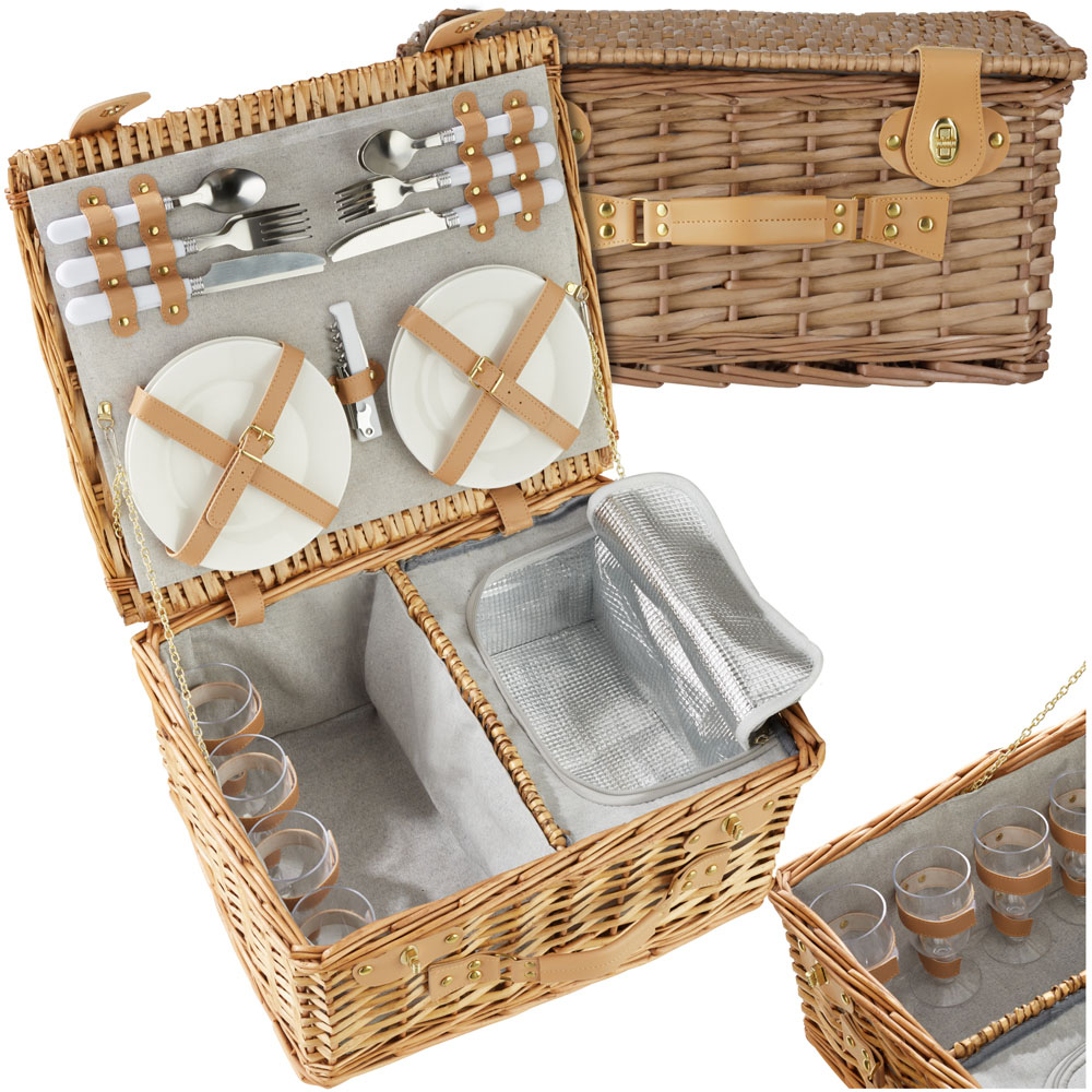 tectake Fohr 4 Person Picnic Basket with Cooler Compartment and Accessories Image 2