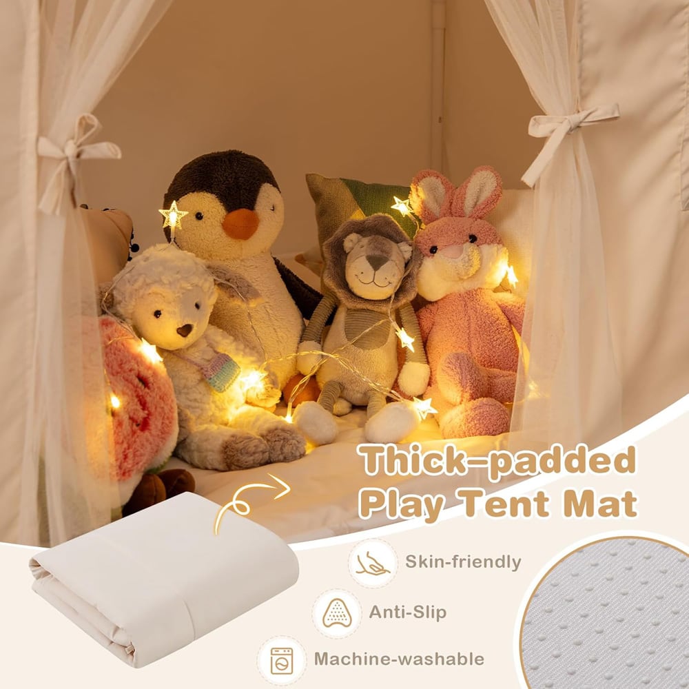 Costway 3 Person Indoor and Outdoor Toddler Tent with Padded Non Slip Mat Beige Image 5
