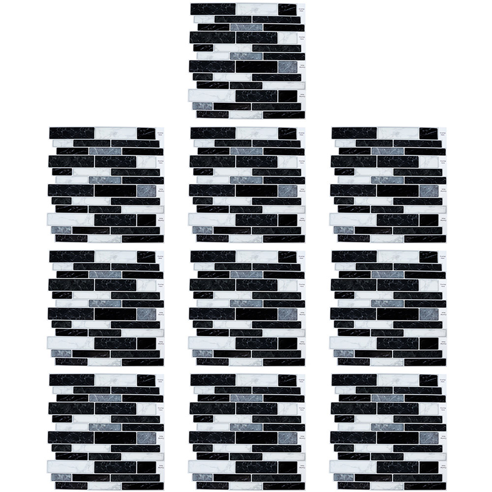 Living and Home Brick Effect Black and White Self Adhesive Wall Sticker 10 Pack Image 2